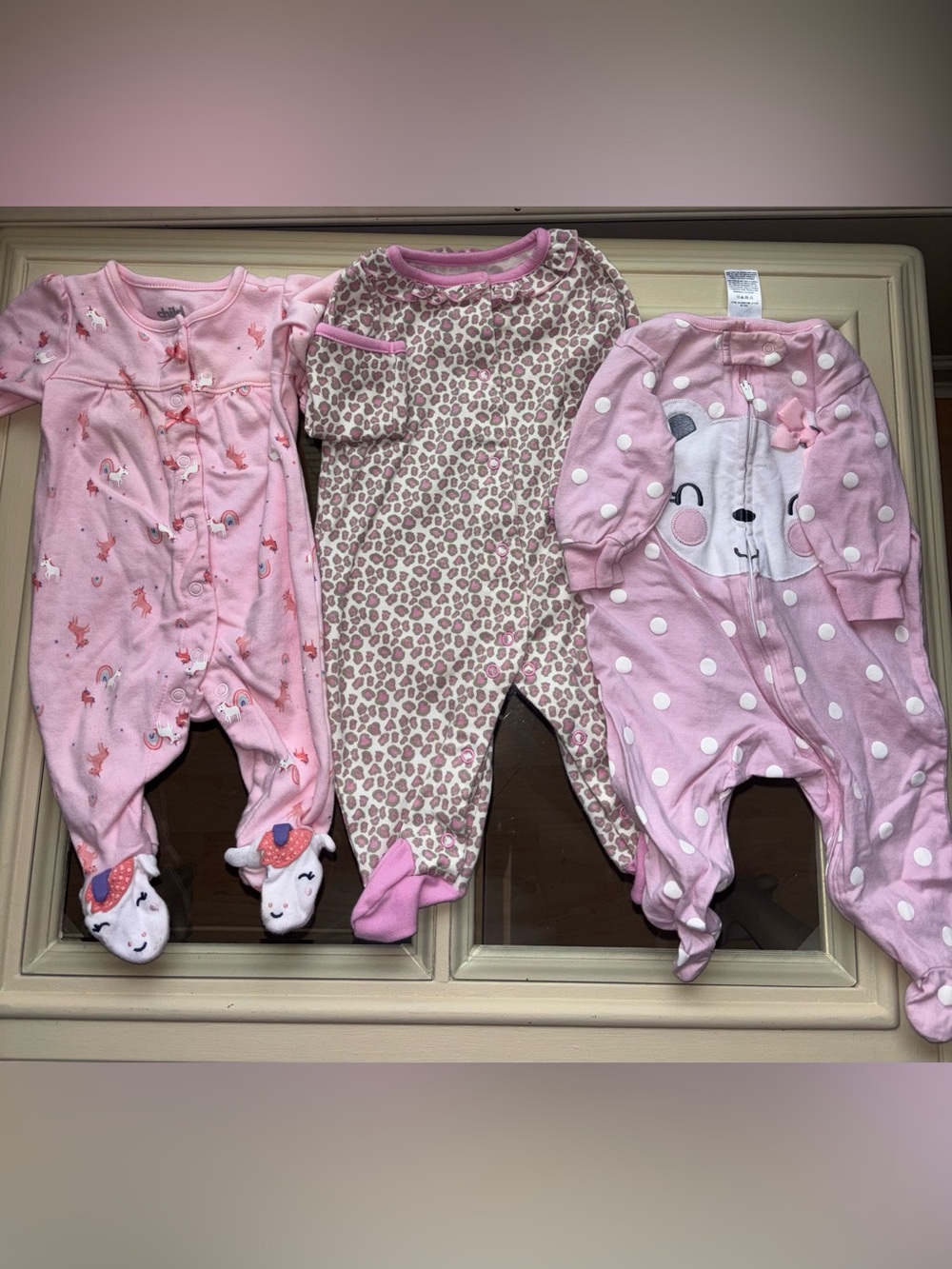 0-3 Months Baby Girl Footed Pajamas  3 Pair